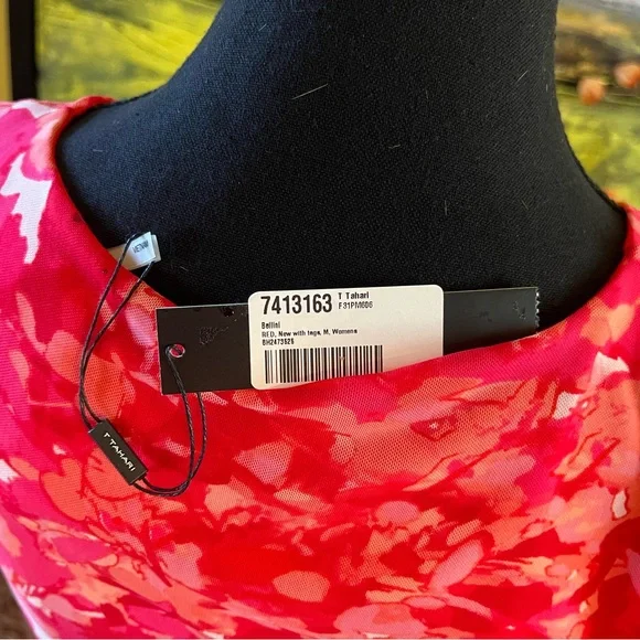 🌷 Tahari Pink and Red Ruched Sheath Midi Dress - NWT - Picture 5 of 9